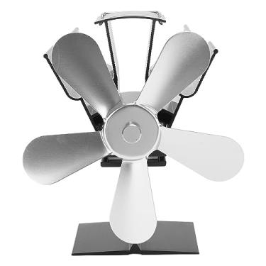 Imagem de Ventilador de fogão a lenha 5 Blades Fan movido de lareira com lareira eficiente Circulação de ar quente para o fogão a lenha Pellet Burner Ligeira de alumínio 738g (Prata)