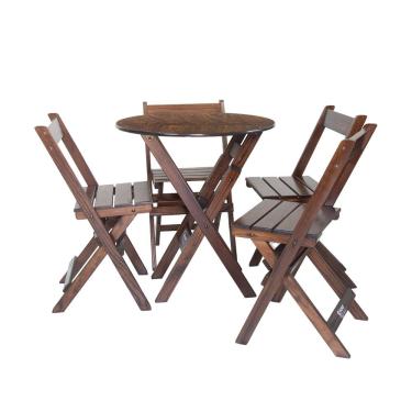Imagem de Mesa Madeira 68cm Diametro Dobravel com 4 Cadeiras Bares Imbuia