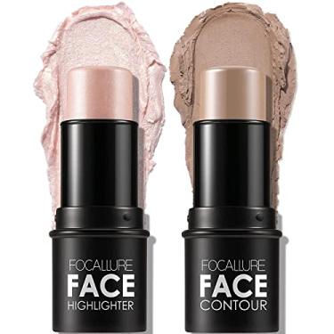 Imagem de FOCALLURE 2 peças de bastão de contorno de creme mineral, iluminador hidratante e caneta bronzeador, lápis antiaderente, brilho facial e sombreado, maquiagem iluminadora facial de longa duração e