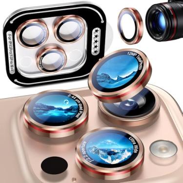 Imagem de Uyiton Protetor de lente de câmera para iPhone 13 Pro Max/13 Pro - [Design 2025] Capa de câmera de metal de vidro temperado de grau militar, uso ao ar livre/viagem/uso diário, dourado + vermelho
