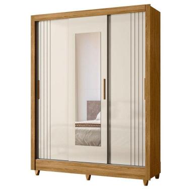 Imagem de Guarda Roupa Casal Bolívia 3 Portas Freijó Off White Com Espelho - Moval