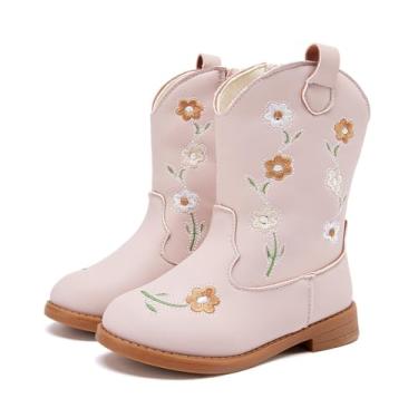 Imagem de BMCiTYBM Botas de cowgirl para meninas pequenas, cano médio, flor ocidental, caubói, bico fino, tênis de equitação para todas as estações, 1 rosa, 22