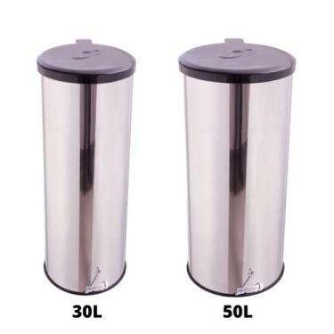 Imagem de Kit 1 Lixeira Redonda C/ Pedal Esfera Inox 30L + 1 Lixeira Redonda C/ 