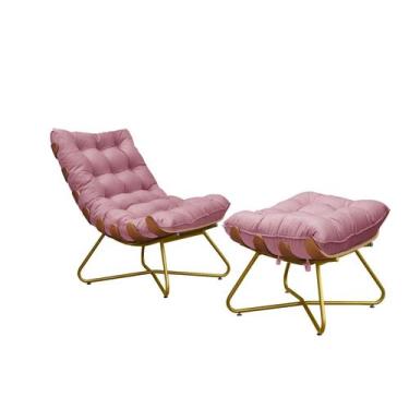 Imagem de Poltrona Costela Decorativa e Puff Madeira Eva Dourado -Rose - METAL M