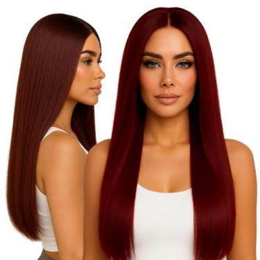 Imagem de Peruca Wig 100% Orgânica Lisa Sem Franja Borgonha 65cm - Maya Hair