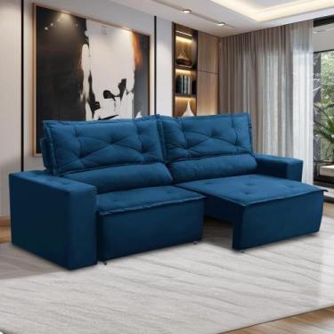 Imagem de Sofá Retrátil e Reclinável 2 lugares com Molas 1,50m Laura Suede Azul 