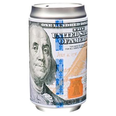 Imagem de Cofrinho de estanho 19,7 cm x 9,5 cm Design US Bill Benjamin Franklin de US$100, economia de dinheiro de metal durável para dinheiro e moedas