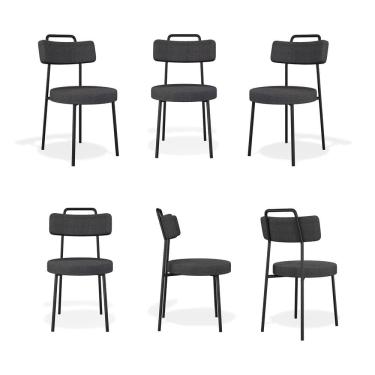 Imagem de Kit 6 Cadeiras de Jantar Ster com Acabamento em Linho Grafite - Vallisa Decor