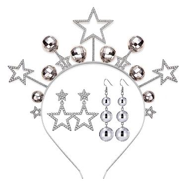 Imagem de Bandanas femininas de bola de discoteca com estrelas de strass, tiara dos anos 70 e 80, acessório de fantasia, roupas de concerto, roupas de Halloween, Ano Novo, presentes de Natal (estilo C)