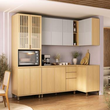 Imagem de Cozinha Compacta 100% Mdf 5 Pçs Aura Luciane Móveis Carvalho Uv/cinza Cristal Pet
