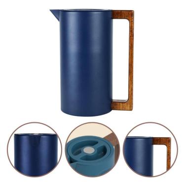 Imagem de Garrafa Térmica 1L Inox Café Chá Premium Cabo Madeira - Azul
