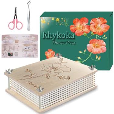Imagem de Rhykoka Prensa de flores profissional, 8 camadas 6,3 x 8,3 polegadas (16 x 21 cm) kit de prensa de flores de madeira para crianças e adultos, ótimo presente para amantes de flores DIY (madeira)