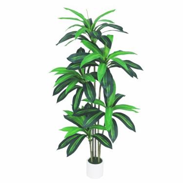 Imagem de Árvore artificial Dracaena de 1,5 m – Árvore falsa para decoração de casa, árvore sintética em vaso interno com tronco de resina realista e folhas realistas, planta alta de baixa manutenção para sala