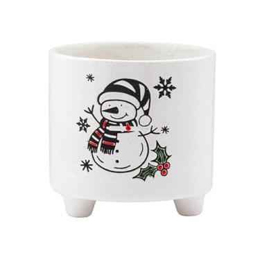 Imagem de Napco Vaso de cerâmica de boneco de neve caprichoso com pés de 10 cm de altura, decoração festiva branca e preta para plantas de interior, suculentas, ervas