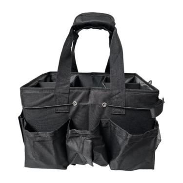 Imagem de Fenteer Bolsa de limpeza com alça removível, divisórias internas ajustáveis, confortável para empregada doméstica, com vários compartimentos, Preto