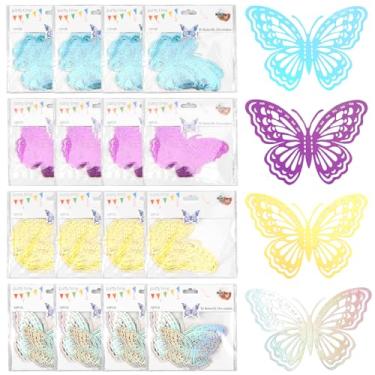 Imagem de 192 adesivos de parede de borboleta colorida 3D, decoração de parede artística com fita dupla face, decoração de casa colorida para quarto, sala de estar, festa, feriado