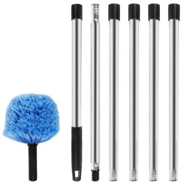 Imagem de Espanador de teia de aranha com haste de extensão limpador de ventilador extensível espanador kit de limpeza de escova de teia de aranha de cabo longo para móveis de teto interno e externo (6 polos)