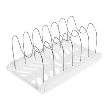 Imagem de Organizador de panelas e frigideiras, rack de tampa de panela de aço inoxidável, suporte organizador retrátil com divisórias ajustáveis, organizador de armário de cozinha para panelas, copos, tábua de