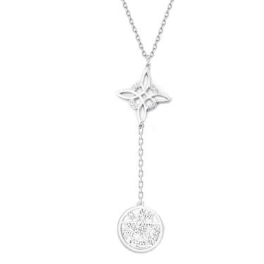 Imagem de YILUOCD Colar de nó de bruxa para mulheres, aço inoxidável, tetragrama, pentagrama, bruxa, mágica, nó celta, pingente de proteção, bruxaria, joia irlandesa pagã, Middle, Aço inoxidável, Sem Pedra