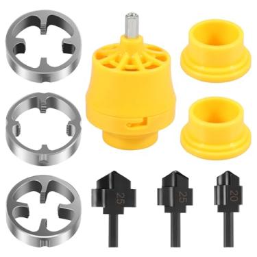 Imagem de LZVXTYM Ferramenta de encanamento de rosca de tubo de PVC com 3 moldes (1/5.1 cm, 3/10.2 cm, 2.5 cm) e broca escalonada de elevação, conjunto de moldes de torneira de tubo de plástico, ferramenta de