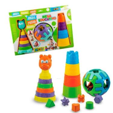 Imagem de 3 Brinquedos Educativos 1 Ano - Ursinho + Torre + Bola - Kendy