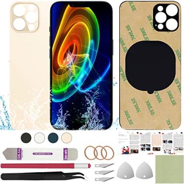 Imagem de ReuWeu Capa traseira traseira de vidro de substituição compatível com iPhone 12 Pro Max de 6,7 polegadas + ferramentas profissionais (ouro)