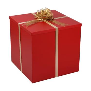 Imagem de Caixa de presente extra grande com tampa 50 x 50 x 50 cm, caixa de presente grande vermelha para revelação de gênero, caixas de presente gigantes com tampas para embalagem de presentes para