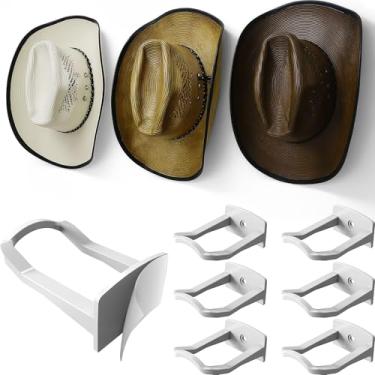 Imagem de Modern JP Ganchos adesivos de chapéu de cowboy para parede (pacote com 6) – Suporte de parede de 7,5 cm para fixação segura, organizador de chapéu de aba larga, decoração de quarto ocidental – branco