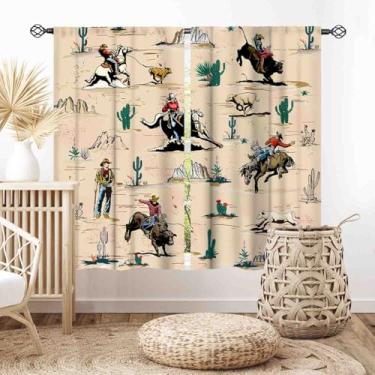 Imagem de Cortinas ocidentais para quarto, casa de fazenda rústica, cowboys montando cavalo, cacto do deserto do oeste, estilo country, cortinas blackout para janela, tratamentos para sala de estar, cozinha