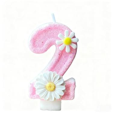 Imagem de Ayracat Velas de aniversário para bolo, 2ª vela de aniversário com glitter de flor branca para decoração de festa, número 2