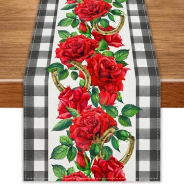 Imagem de FARMNALL Caminho De Mesa Linho Kentucky Derby Decorações Para Corrida Cavalos Artigos Festa Run For The Roses Mangueira Ferradura 13 X 72 Polegadas