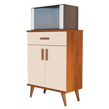Imagem de Balcão Armário Organizador Multiuso Para Microondas Forno Com Portas e Gaveta Síria - Cedro/OffWhite