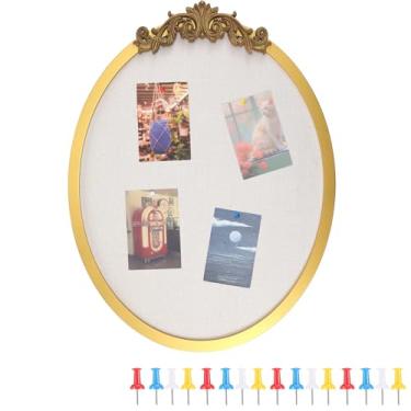 Imagem de Maasechs Quadro de avisos vintage oval emoldurado de linho grande tecido decorativo para parede ornamentada exibição de memorando para organização de escritório em casa e opções de decoração