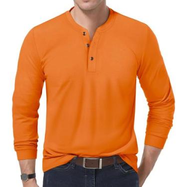 Imagem de Camisa de manga comprida EKLENTSON Vintage Henley para homens Orange S