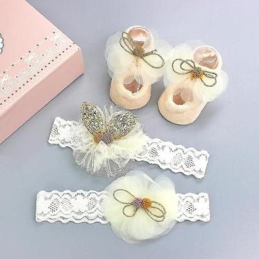 Imagem de Meias infantis para bebês, meias, meias, sapatos e conjunto de bandana