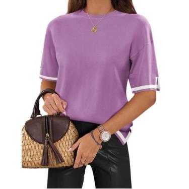 Imagem de Camisa feminina de verão Tops Zeagoo, manga curta, malha roxa