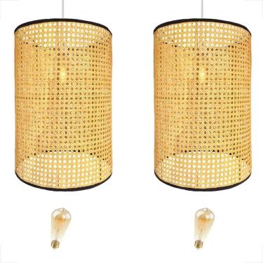 Imagem de Kit 2 Pendente Palha Indiana Fibra Natural 40 X 56 Nat85 +