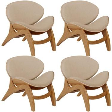 Imagem de Kit 4 Poltronas Decorativa Orgânica Sala Living Kadosh L02 Linho Bege 