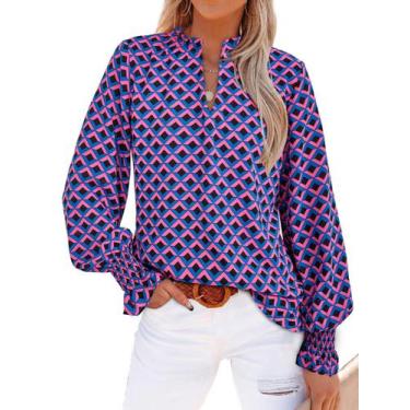 Imagem de Blusa feminina MASCOMODA com decote em V, floral, manga comprida, chif