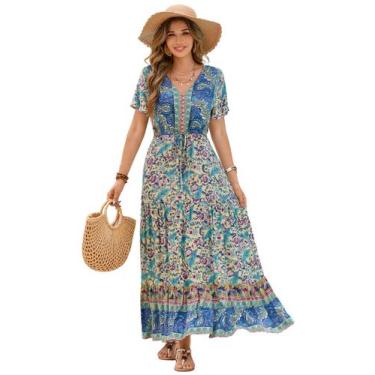 Imagem de Vestido R.Vivimos Summer com estampa floral, mistura de algodão, decot