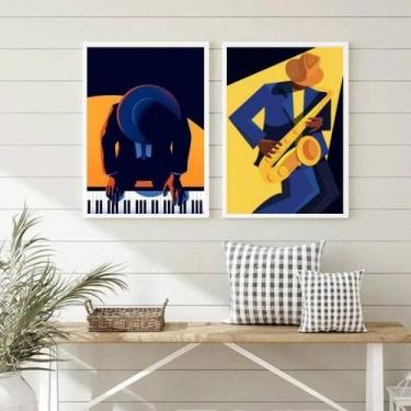 Imagem de Quadros Decorativos Musicos Saxofone e Piano 45x34cm - Vidro - Quadros