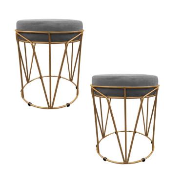 Imagem de Kit 02 Puffs Babu Suede Grafite Base Dourado D03 - D'Rossi