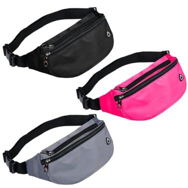 Imagem de Pochete para homens e mulheres, bolsa esportiva à prova d'água, bolsa de cinto para viagens, caminhadas, corrida, C - Pacote com 3 - Preto/Cinza/Rosa Vermelha, Large