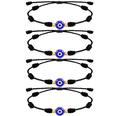 Imagem de Poxtex 9 pulseiras olho turco, 7 nós, sorte, rakhi para irmão e bhabhi, cordão vermelho ajustável, amuleto para mulheres e homens com contas de ouro, pulseira de mão de joia de proteção, Adjustable,