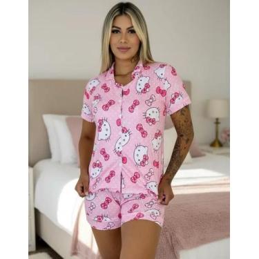 Imagem de Pijama Feminino Americano Com Botão Adulto De Personagens Roupa de Dor