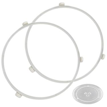 Imagem de Pacote com 2 24.1 cm WB06X10705 Substituição de anel de suporte para toca-discos de micro-ondas GE com rolos, anel giratório de bandeja de forno de micro-ondas, suporte de bandeja de placa de vidro