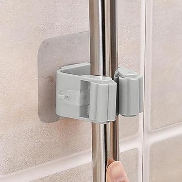 Imagem de Suporte de esfregão à prova d'água montado na parede, multifuncional, cabide de vassoura, banheiro, cozinha, acessórios, cinza