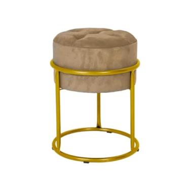 Imagem de Puff Argola Banqueta Ferro Estofada Penteadeira Decoração Quarto Sala Bancada Cadeira Moderno Pufe(Camurça/Dourado)