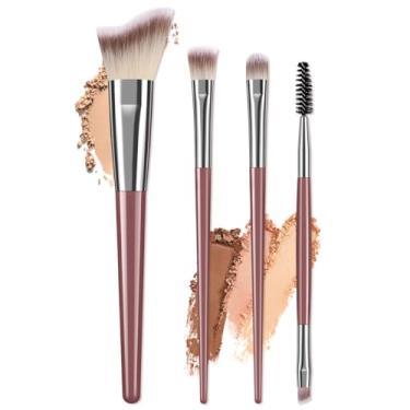 Imagem de 4 conjuntos de pincéis de maquiagem, corretivo, pincel de sombra para líquido, creme e pó - polido, mistura e pincel facial
