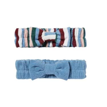 Imagem de Bandanas de maquiagem fofas para mulheres: pacote com 2 faixas de cabelo de microfibra macia com design de laço, conjunto de faixa de cabeça para chuveiro de spa, faixa de cabeça cosmética